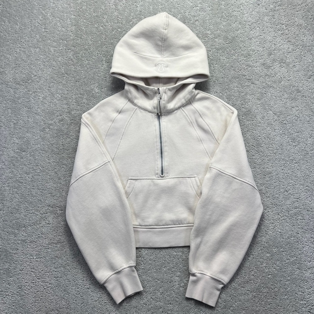 Lululemon Hoodie Womens XS/S White Opal Scuba Oversized Half Zip Cropped Cozy